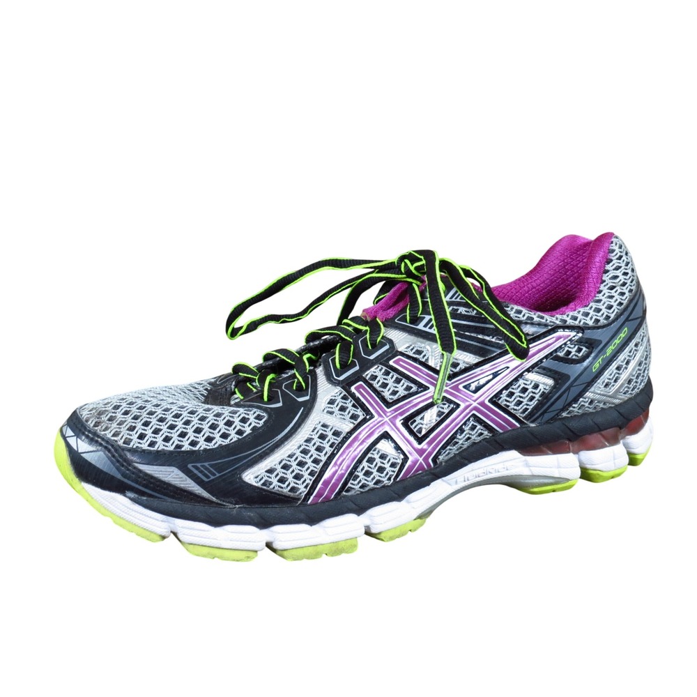 Asics GT-2000 2 Womens Running Shoes Size 7.5 Athletic Silver Pink Lime Mesh